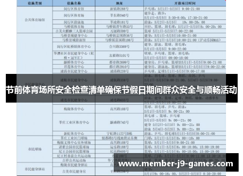 节前体育场所安全检查清单确保节假日期间群众安全与顺畅活动