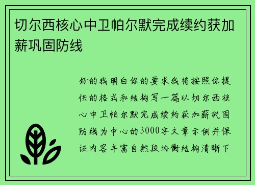切尔西核心中卫帕尔默完成续约获加薪巩固防线 切尔西核心中卫帕尔默完成续约获加薪巩固防线